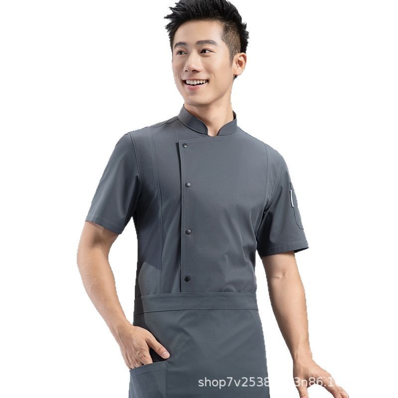 Western Restaurant Mens Solid Color Kitchen Jacket Summer el Female Cook Uniform 360Breathable Black and White Chef Outfit 250320