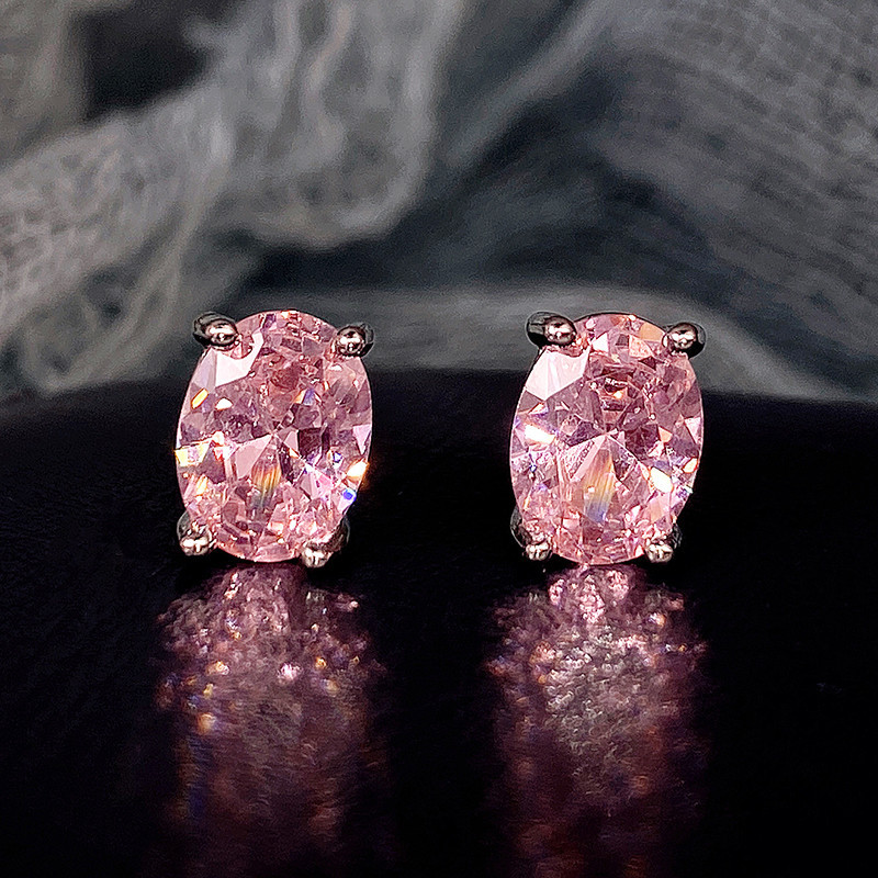 Rulalei Brand Sparkling Stud Earrings Simple Fashion Jewelry 925 Sterling Silver Oval Cut Multi Color 5A Cubic Zircon CZ Diamond Gemstones Party Women