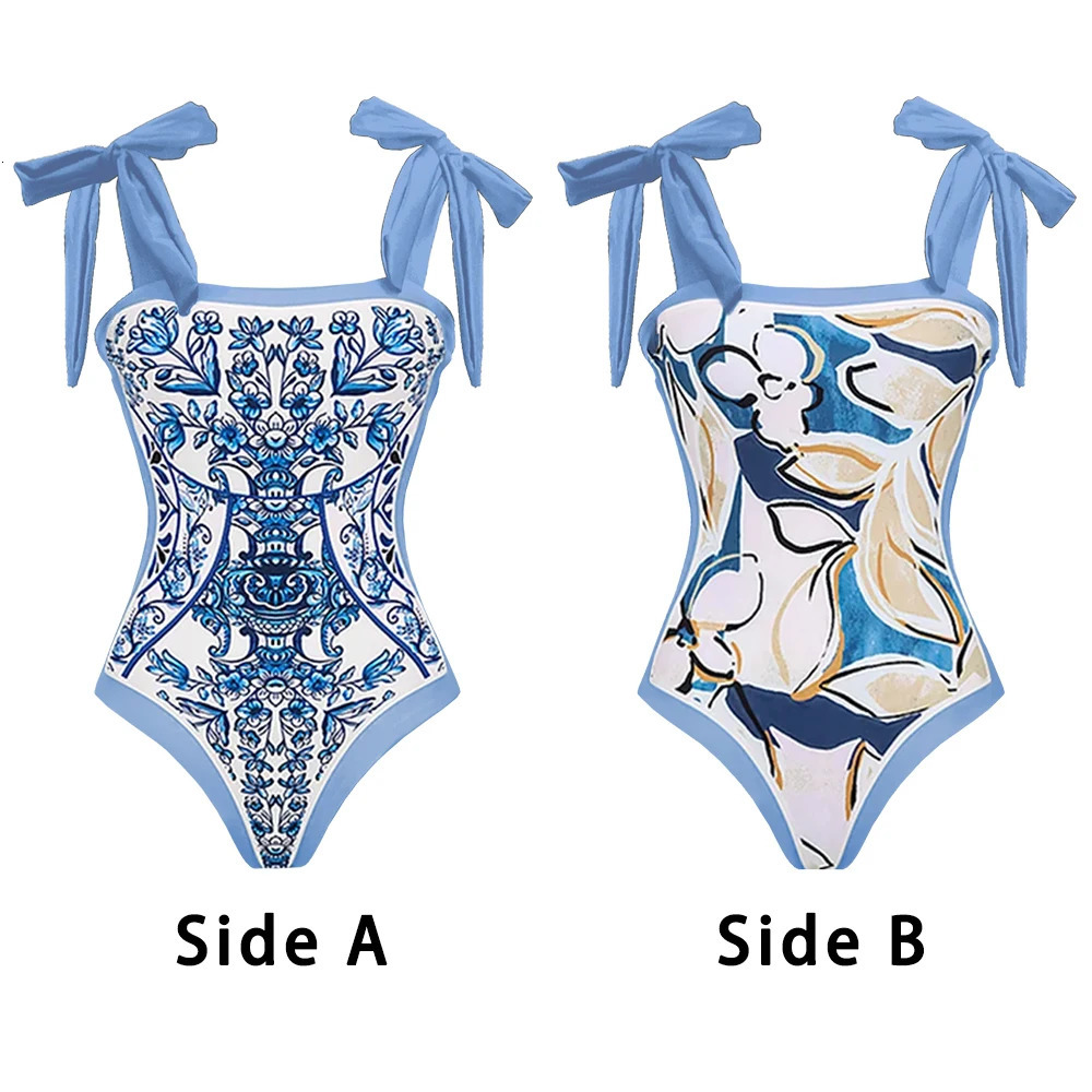 Printed Ruffle One Piece Swimsuit With Cover Up Sexy Swimwear Women Flat Belly Swim Suits Bathsuit Belt Bodysuit Beach Outing 250609