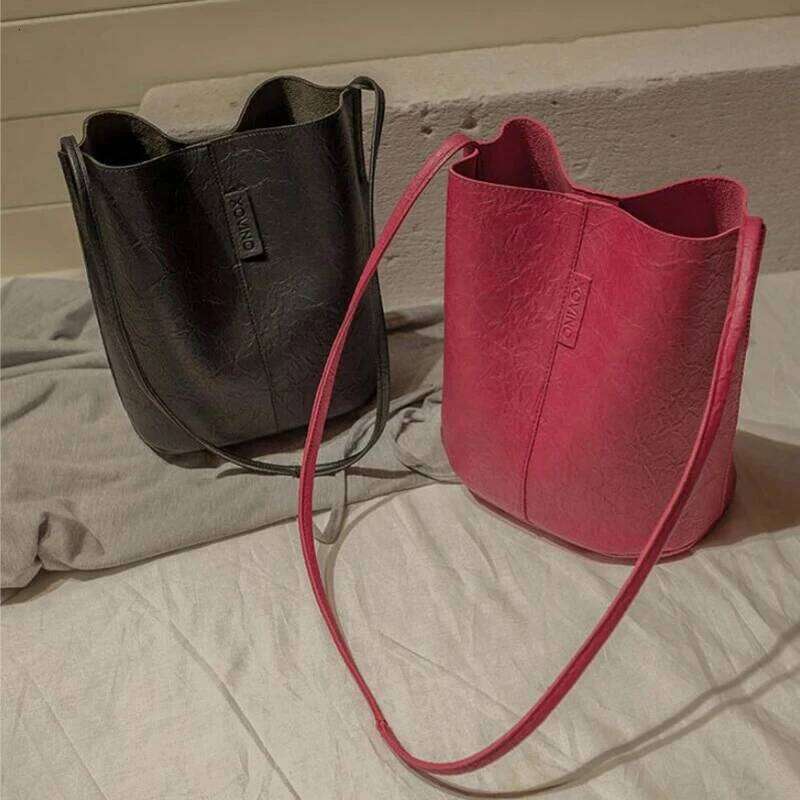 New Tide Solid Oil PU Material Small Fairy Bucket Casual Wild Single Shoulder Ladies Crossbody Messenger Bag