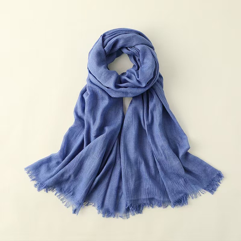 T944 Spring and Summer New Silk Scarf Women's Fashion Sunscreen Sunshade Beach Long Scarf Pure Color Cotton and Linen Scarf