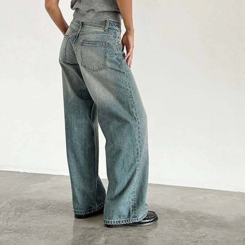 Maemukilabe Women Y2K Aesthetic Low Rise Baggy Jeans Loose Fit Boyfriend Straight Wide Leg Denim Pants Trendy Stretch Trousers