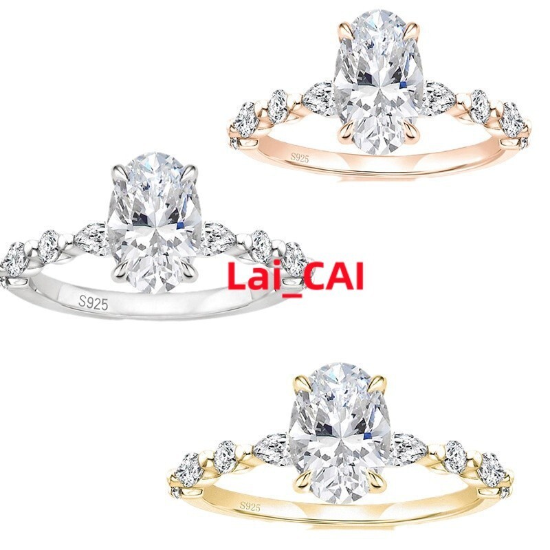 Moissanite Sterling Silver Natural Emerald Pear Pink Rings 2Ct Lab Diamond Engagement Ring For Women Stainless Steel
