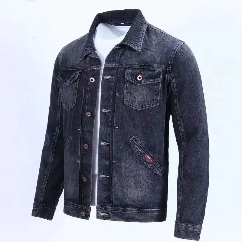Autumn Vintage Denim Jacket For Men Trendy Cool Workwear Korean Style Slim Fit Casual Top Outerwear Thin Regular Length 250611