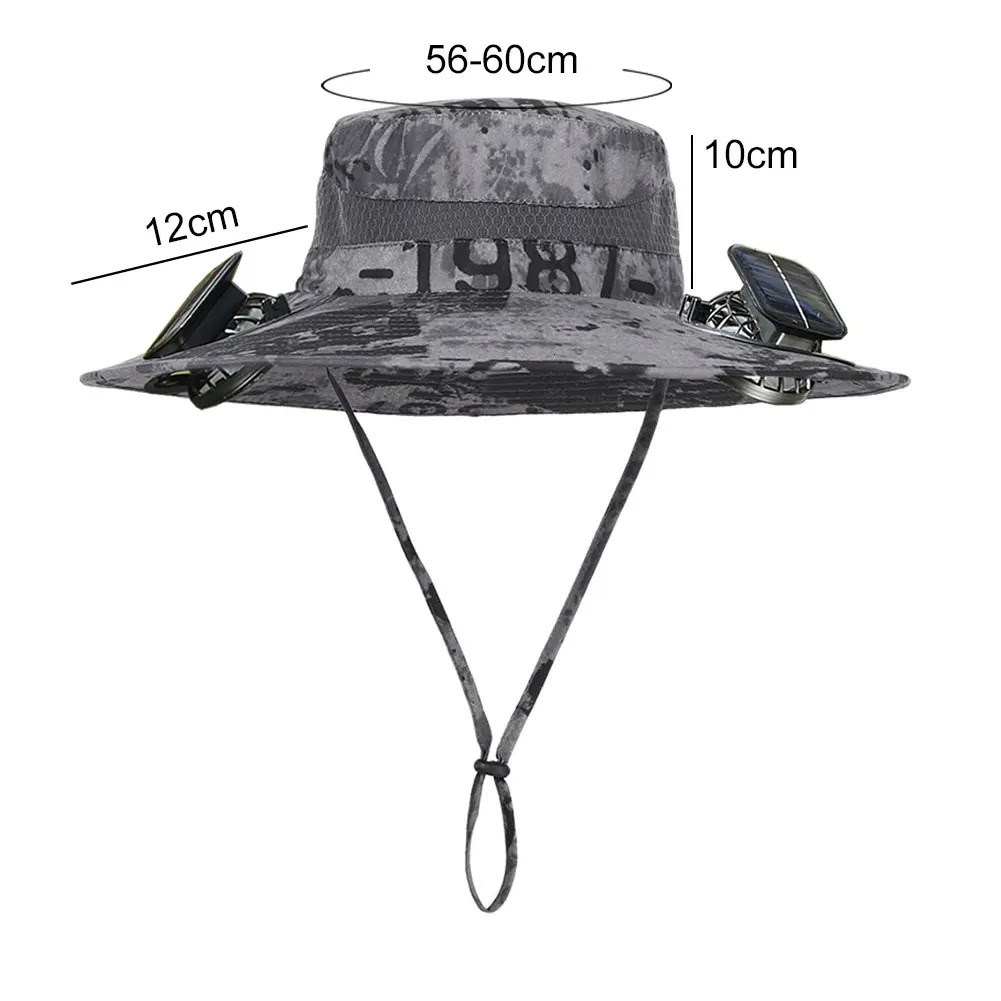 Solar Fan Hat Outdoor Fishing Hat Sun Hat with 2 Solar Fan Wide Brim Bucket Hat for Men Outdoor Camping Fishing Hiking 250529