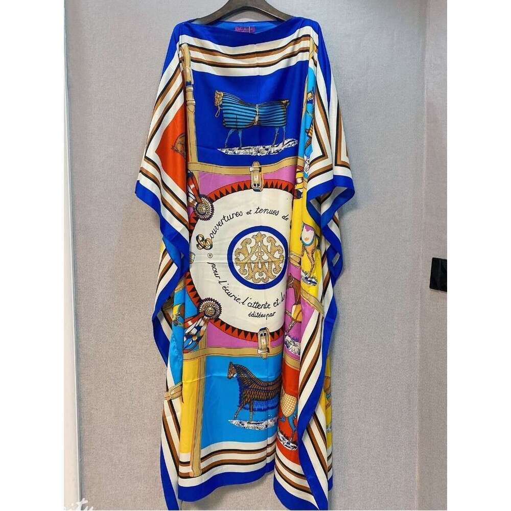 2025 Cover-Up Printed Vacation Beach Loose Long Dress Bikini Sunscreen Shirt Caftan