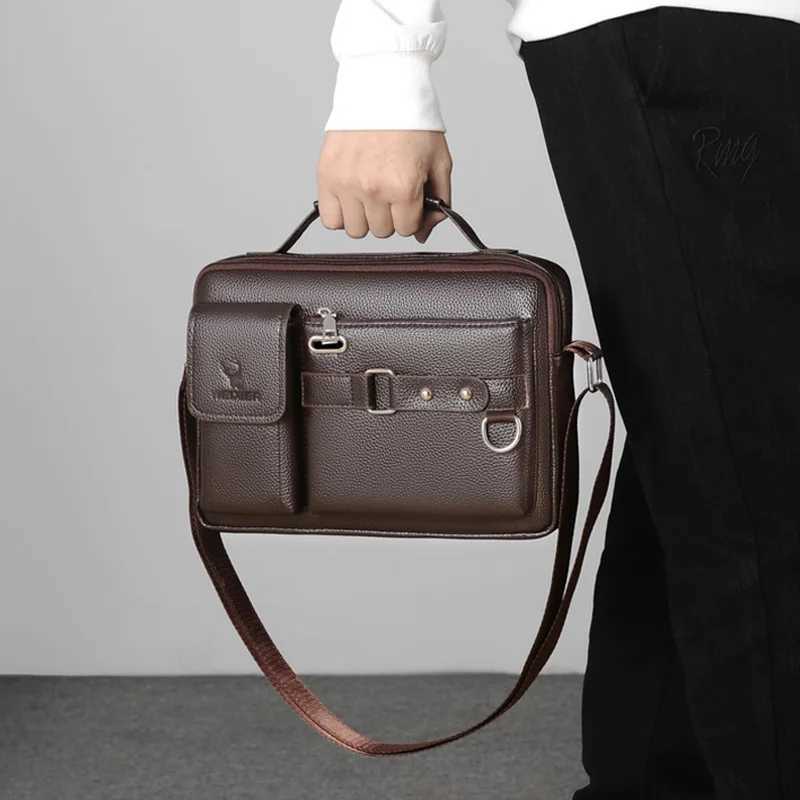 Mens PU Leather Shoulder Bag - Fits 10.4 iPad Business Messenger Fashion Crossbody Bag for Work Travel W250610