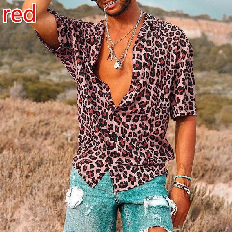 Fashion Mens Summer Hawaiian Shirt Leopard 3D Print Shirt Short Sleeve Casual Plus Size Beach Shirts Street Lapel Blouse Camisa 250606