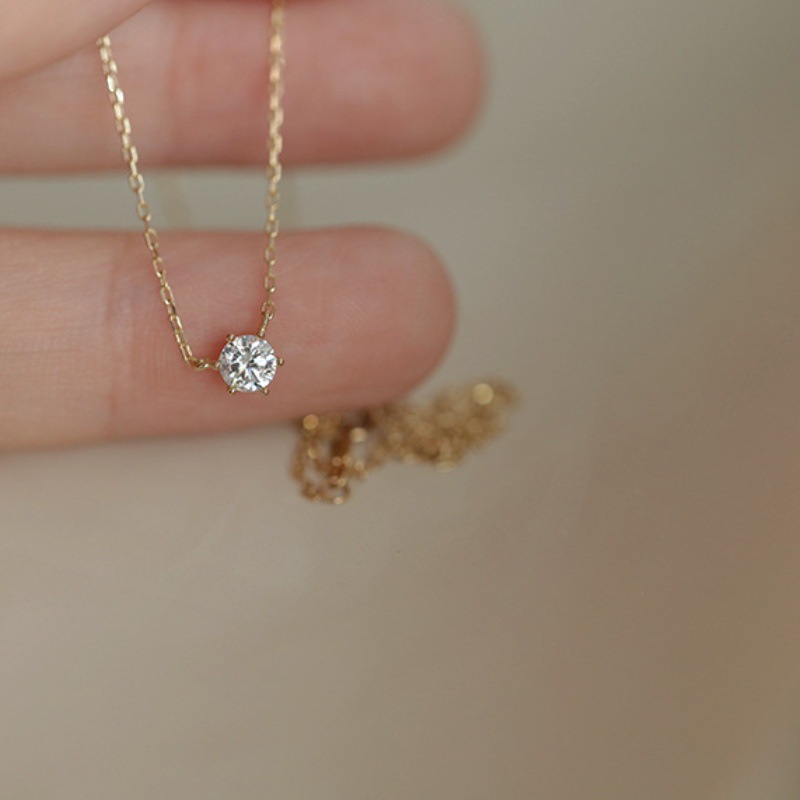 Solid 925 Silver 14K Gold Plated Solitaire Pendant Necklace - Prong Set Diamond Collarbone Chain for Women Wholesale dhgate
