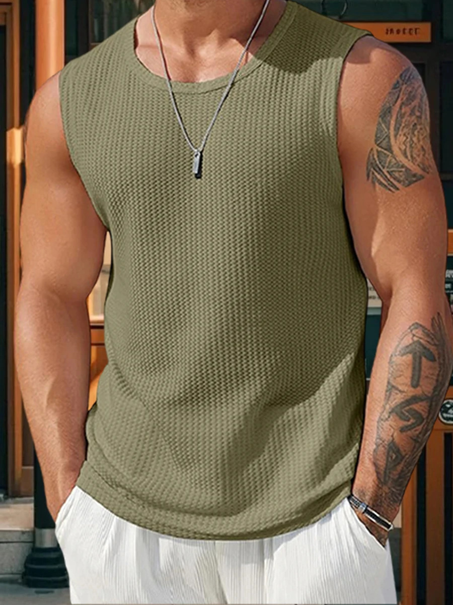 Men s Ribbed Knit Tank Tops in Solid Colors for Casual Wear Sleeveless T-Shirt for Workout and Bodybuilding Streetwear Style 250611