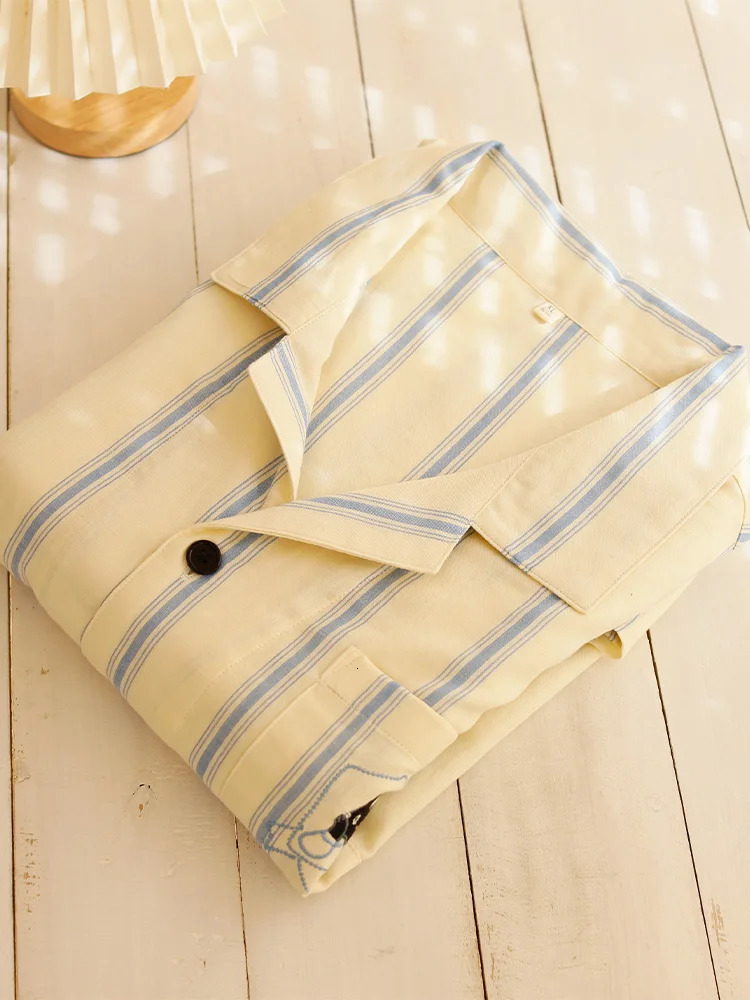 Pure Cotton Gauze pajama Set Fashion Simple Couple Sleepwear Highend Striped Comfortable Breathable Men Home clothes 250610