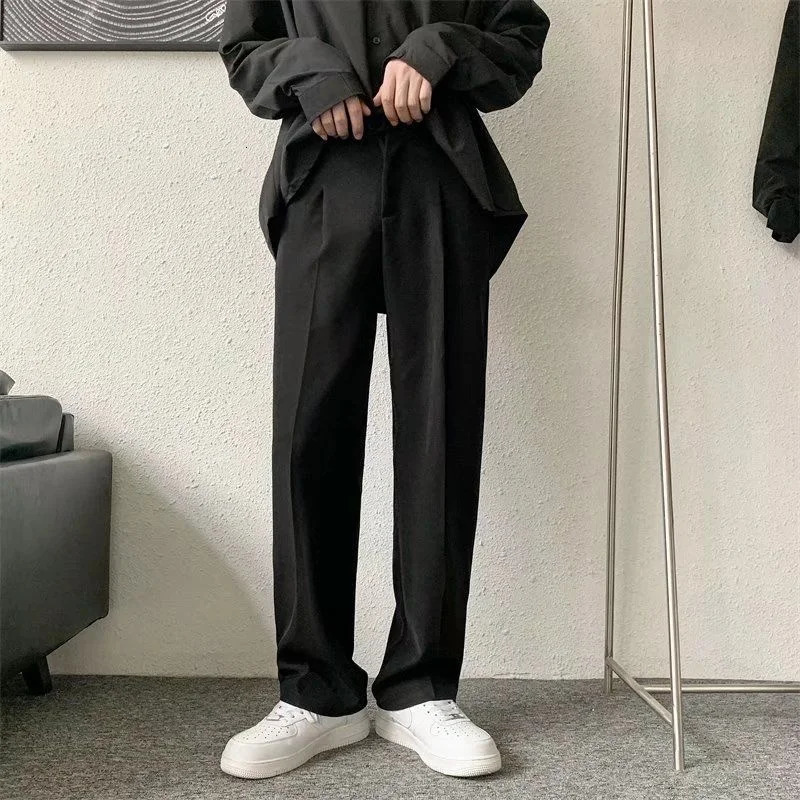 BrownBlack Suit Pants Men Fashion Society Mens Dress Korean Loose Straight Casual Office Formal Trousers S3XL 250610