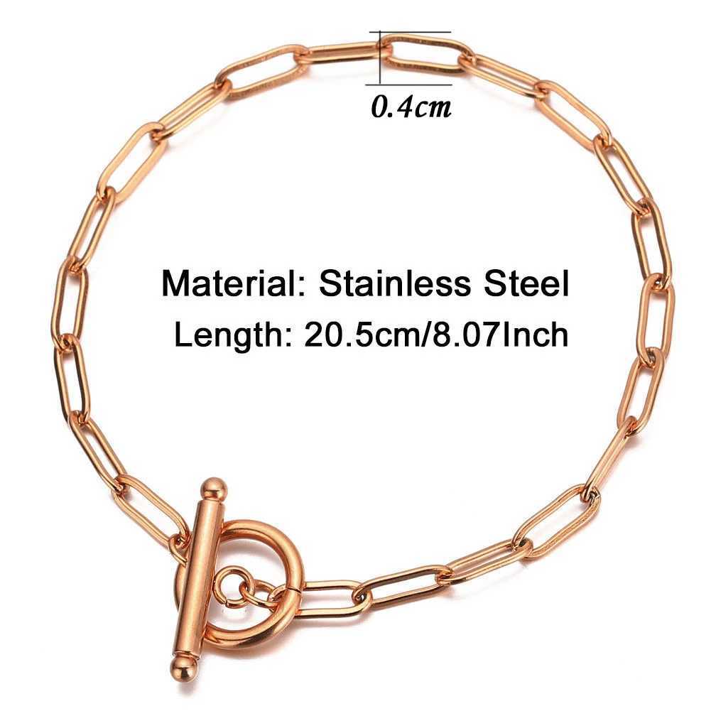 MinaMaMa Rose Gold Color Stainless Steel Paperclip Chain Bracelet For Women New Fashion Simple Bracelet Jewelry GiftsXJ250611