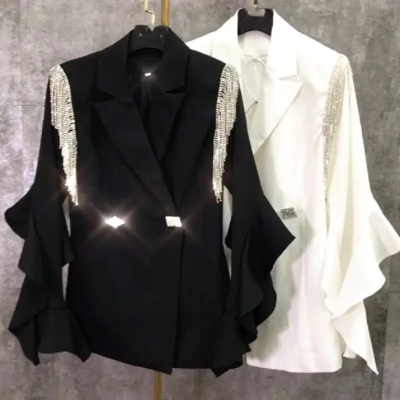 Women Suit Summer Thin Styles Coat Blazers Fashionable and Sparkling Tassel Diamond Button Small Jacket 250610