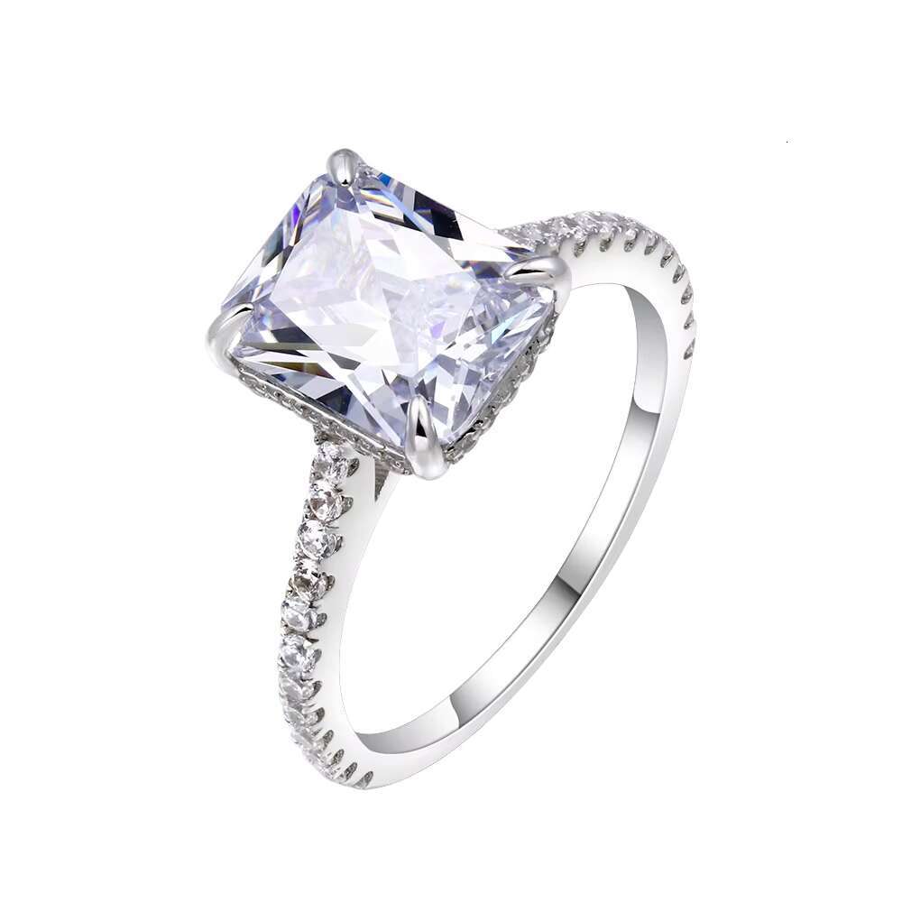 Hot Sale S925 Sterling Silver 5A Rectangle Engagement Ring Moissanite Jewelry for Women Wholesale Factory Price