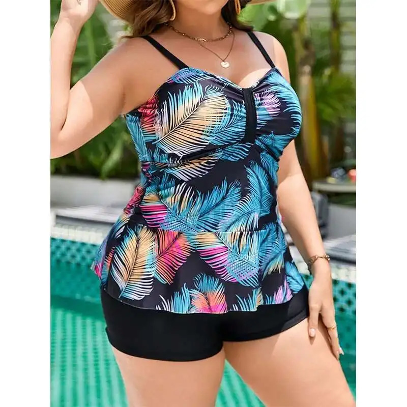 Gathering Style Plus Size Split Swimsuit for Women Sexy Bikini Conservative Flat Angle Tight Fitting Backless 250530