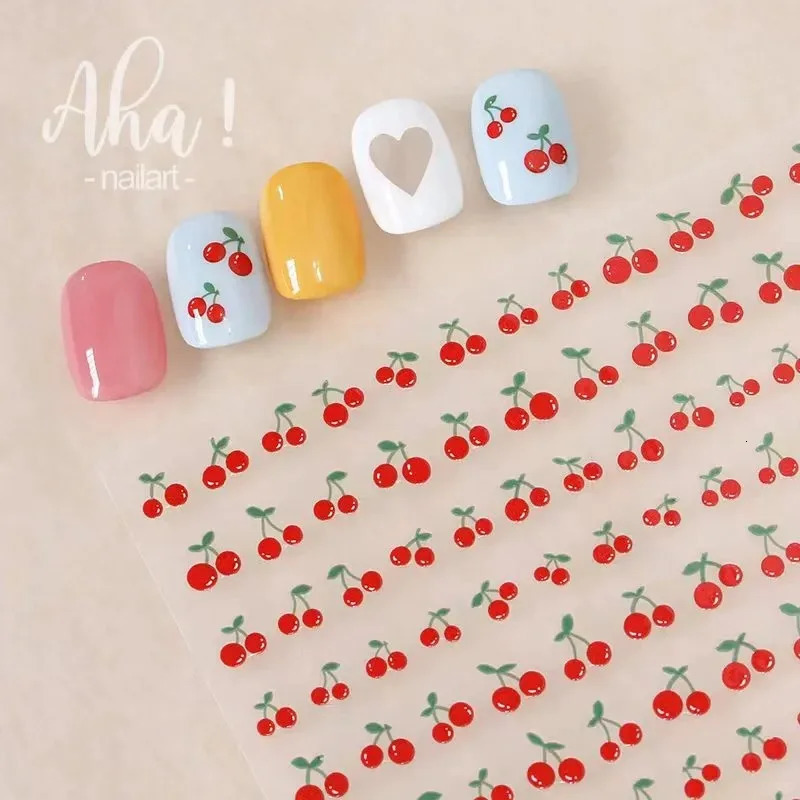 1sheet 3D Sweet Cherry Fruit Nail Art Stickers Summer PeachLemonStarMoon Decals 810cm Adhesive Red Decor 250605