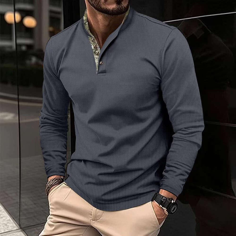 Autumn Winter New Men's Double Layer Stand Collar Long Sleeve Sports Polo Shirt B5