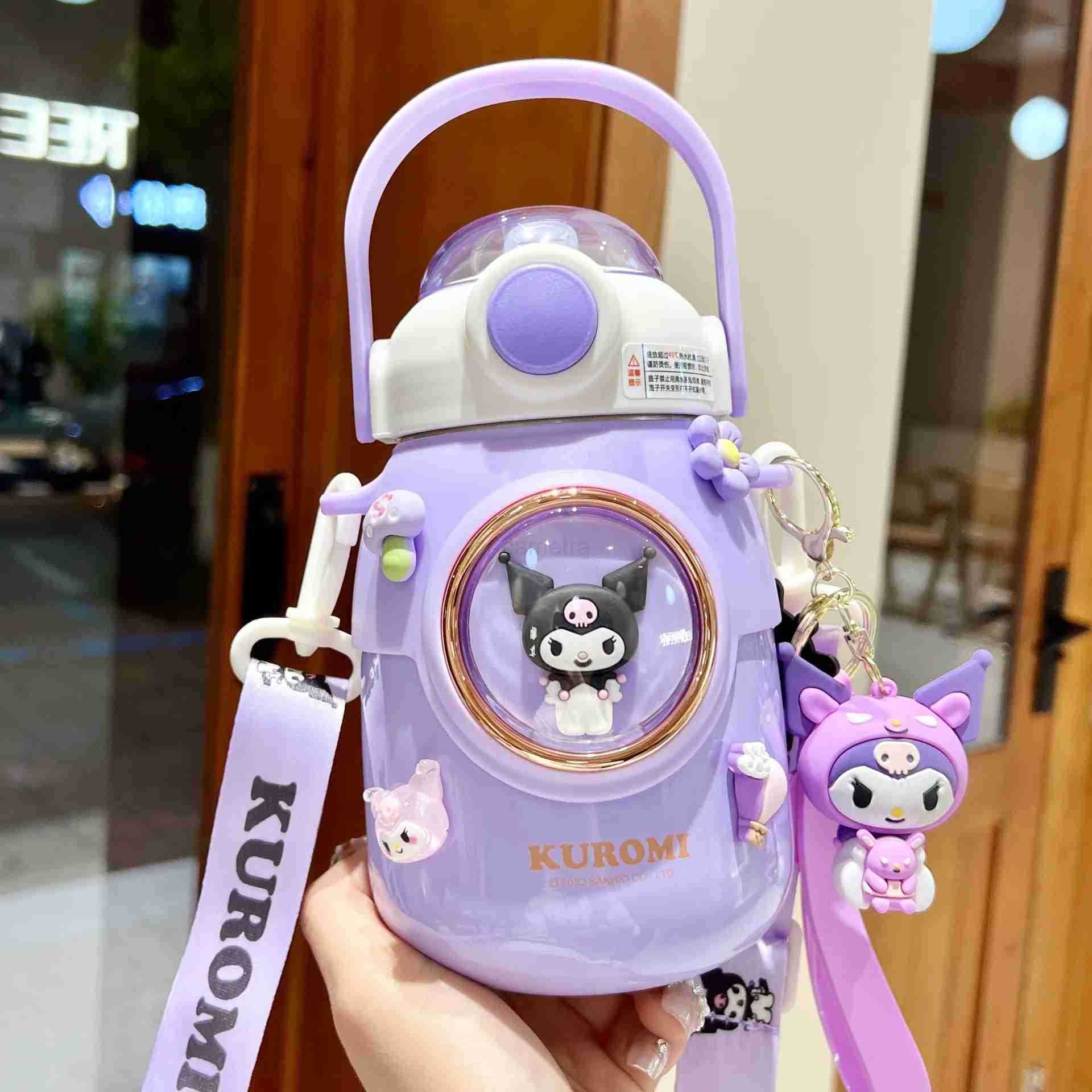 Sanrio Sanrio Kuromi Childrens Thermos Cup School Special Cute Straw Vacuum Cup Girl Big Belly 700ml Cinnamoroll Kawaii Rope Kettle XJ250611