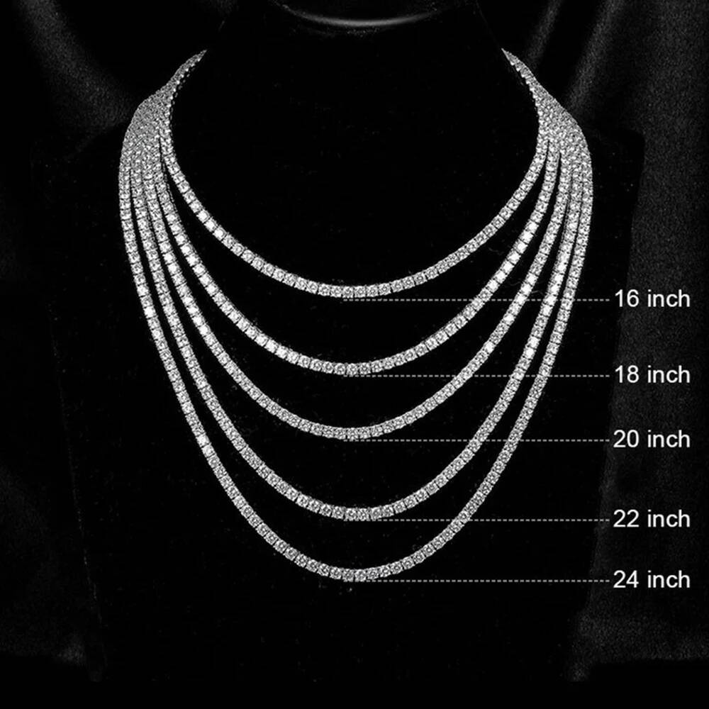 ICEBLING 3/4/5/6MM Round Cut CZ Stone Tennis Iced Out Single Row Cubic Zirconia Necklace for Men Women Hip Hop Jewelry