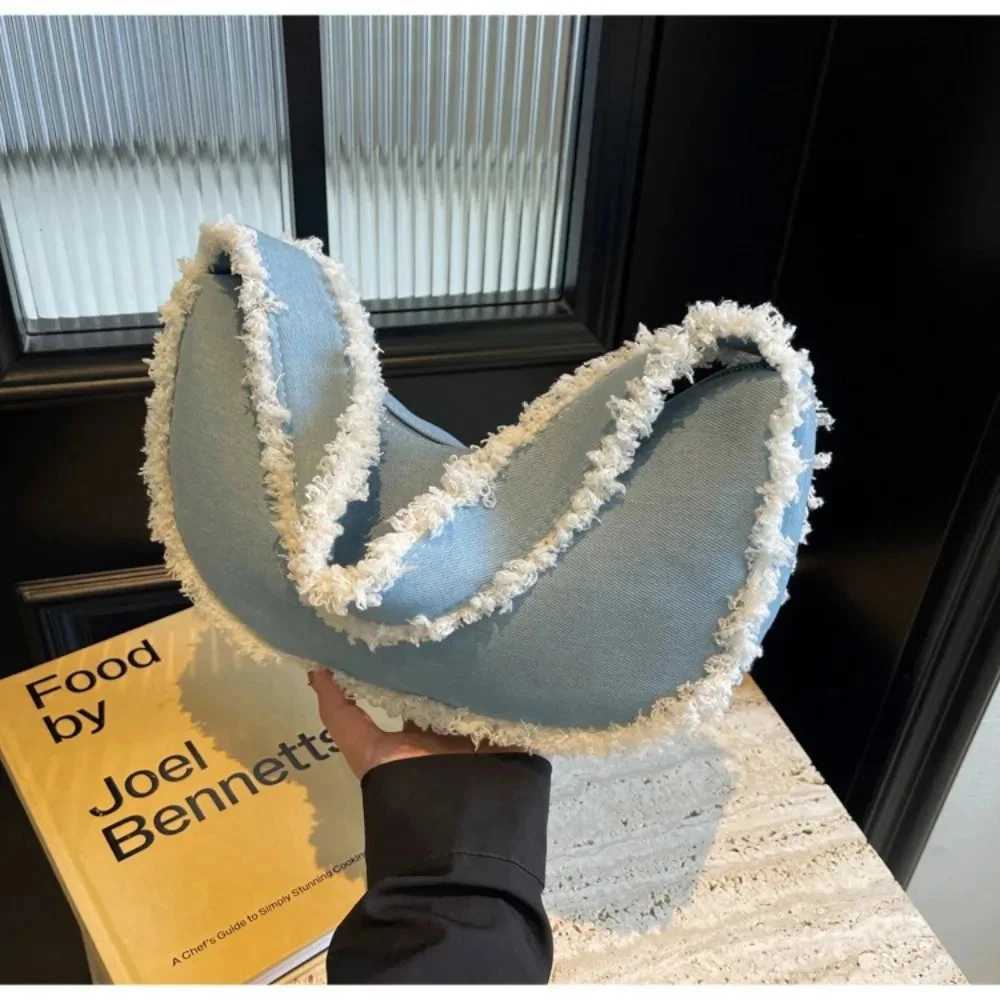 Handbag with Fringed Armpits Rough Edge Design Womens Casual Bag Moon-shaped Shoulder Bag XJ250610