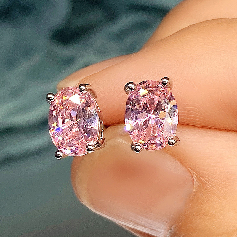 Rulalei Brand Sparkling Stud Earrings Simple Fashion Jewelry 925 Sterling Silver Oval Cut Multi Color 5A Cubic Zircon CZ Diamond Gemstones Party Women