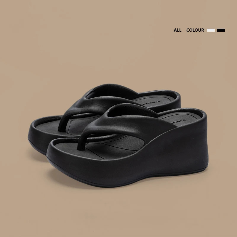 Womens Clip Toe Wedge Flip Flops Summer Chunky Platform Beach Sandals Woman Thick Sole High Heeled Eva Slippers Slides 250609