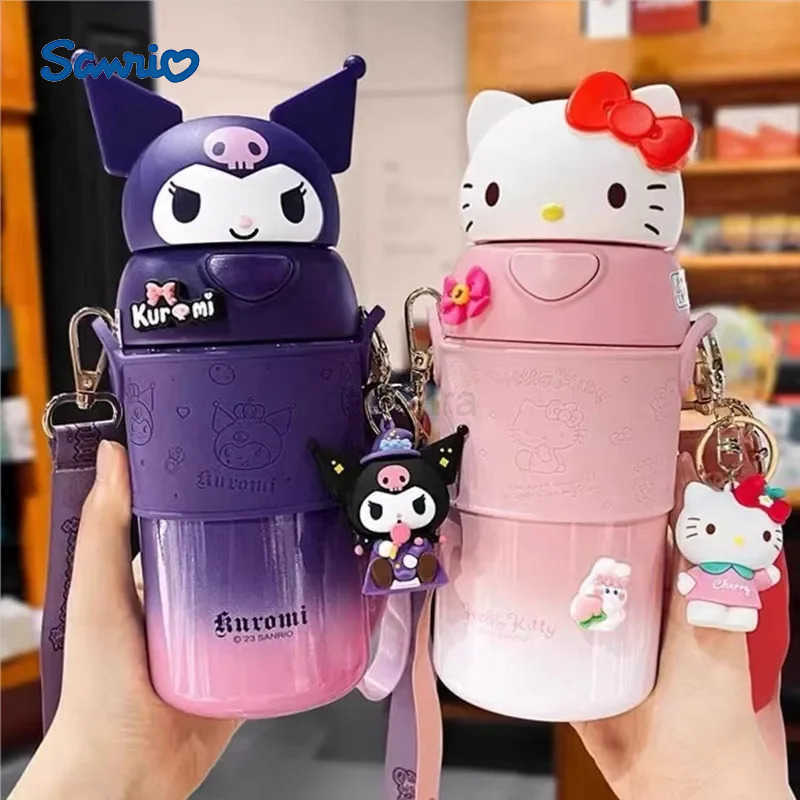 Sanrio 560ml Sanrio Kuromi Stainless Steel 316 Thermos Kawaii Hello Kitty Cinnamoroll Melody Kids Vacuum Flask Water Bottle TumblerXJ205