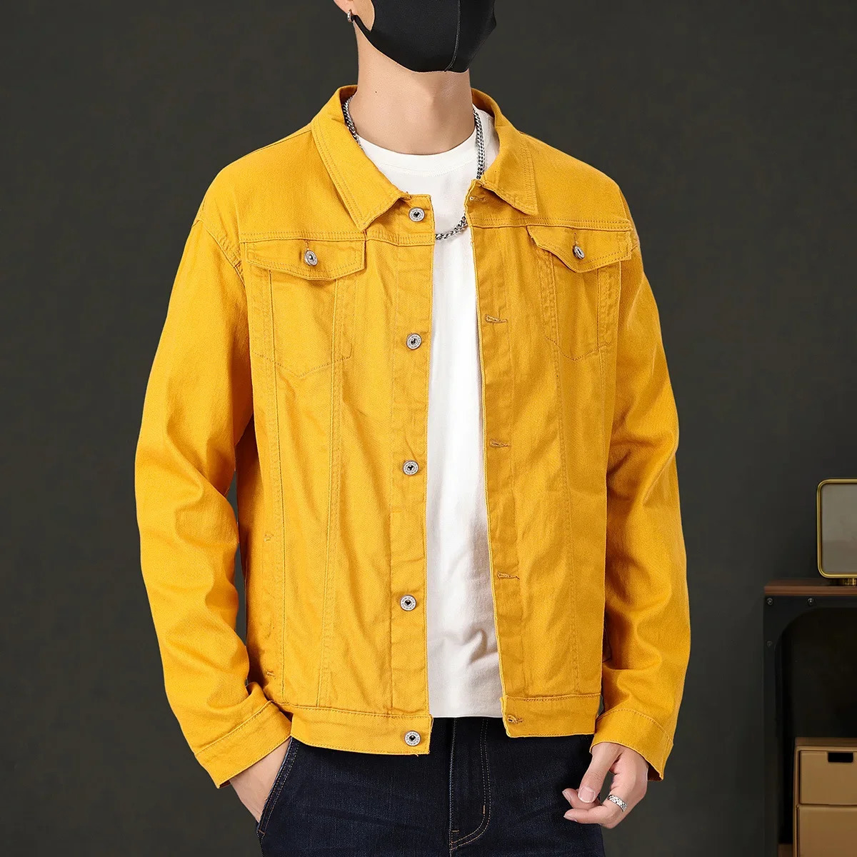 Mens Denim Jacket Slim Fit Fashion Jeans Jackets Pocket Jacket Coat Men Male Spring Autumn Classic Yellow White Coat 250611