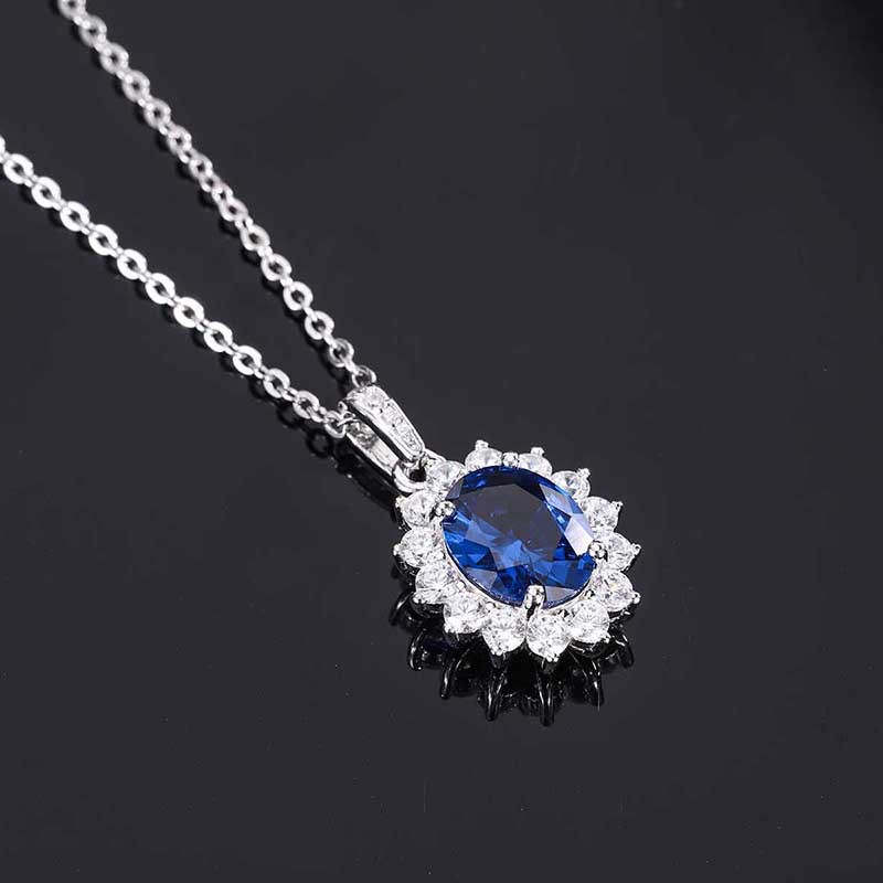 Hot Selling S925 Silver Jewelry Set, Faux Colored Gemstone Pigeon Egg Pendant Necklace, 8x10mm Main Stone, Stylish Luxury Design, Perfect Jewelry Gift