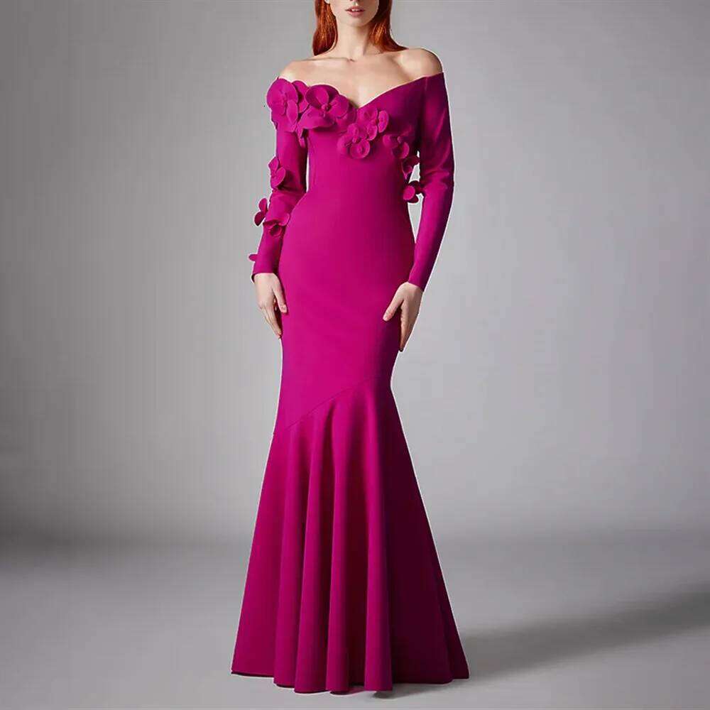 Prom Dresses 2025 V Neck Mermaid Birthday For Dubai Formal Elegant Wedding Evening Dress with Handmand Flowers Customized