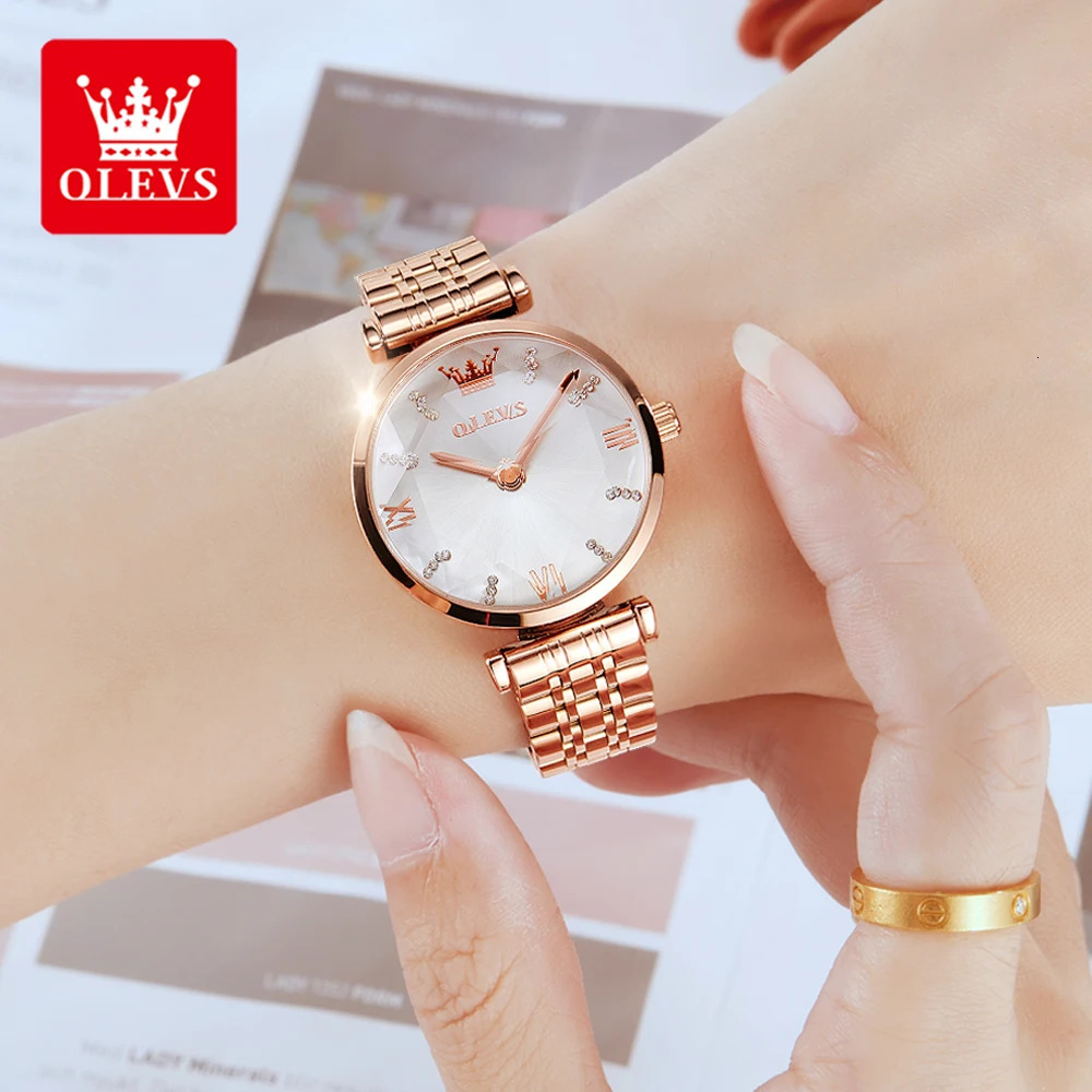 OLEVS Jewel Quartz Women Watches Waterproof Stainless Steel Strap Watch For Lady Fashion Original Clock Diamond Mirror 250606