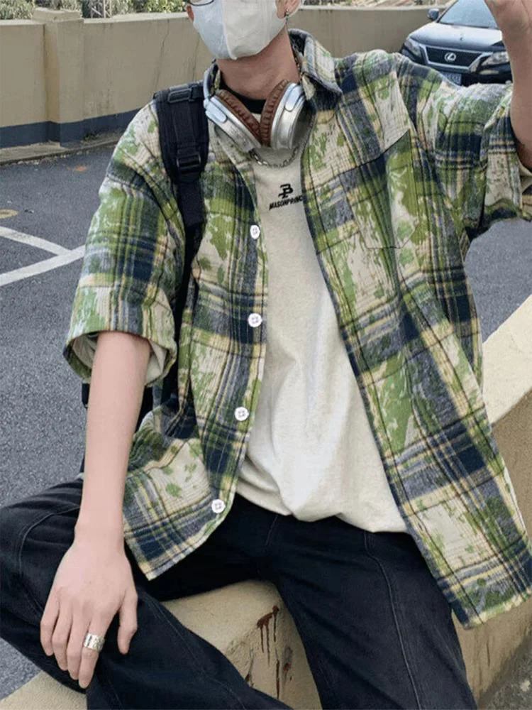 Summer high-grade sexy handsome shirt summer thin loose retro shirt Japanese tie-dyed shirt short-sleeved man 250611