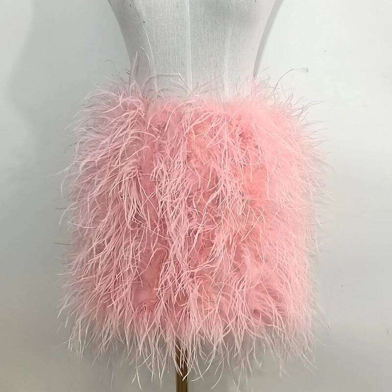 100% Natural Hair Short Length 38Cm Women's Real Ostrich Fur Mini Skirt Sexy Party Dance Costumes Customizable