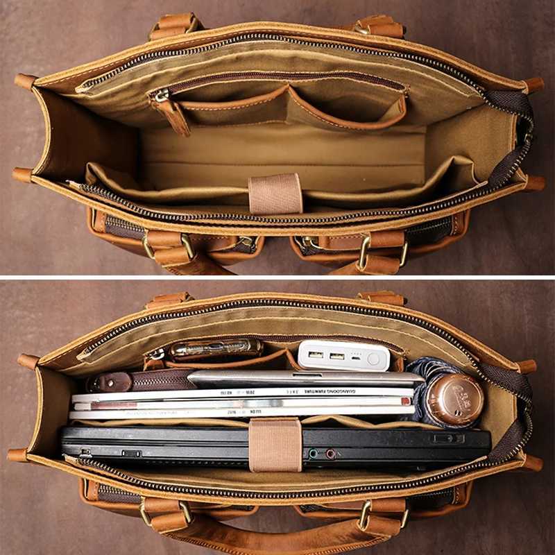 GURO Higher Quality Executive Briefcase Mens Genuine Leather Handbag Luxury Briefcase 14 Laptop Crossbody Vintage Shoulder Bag W250610