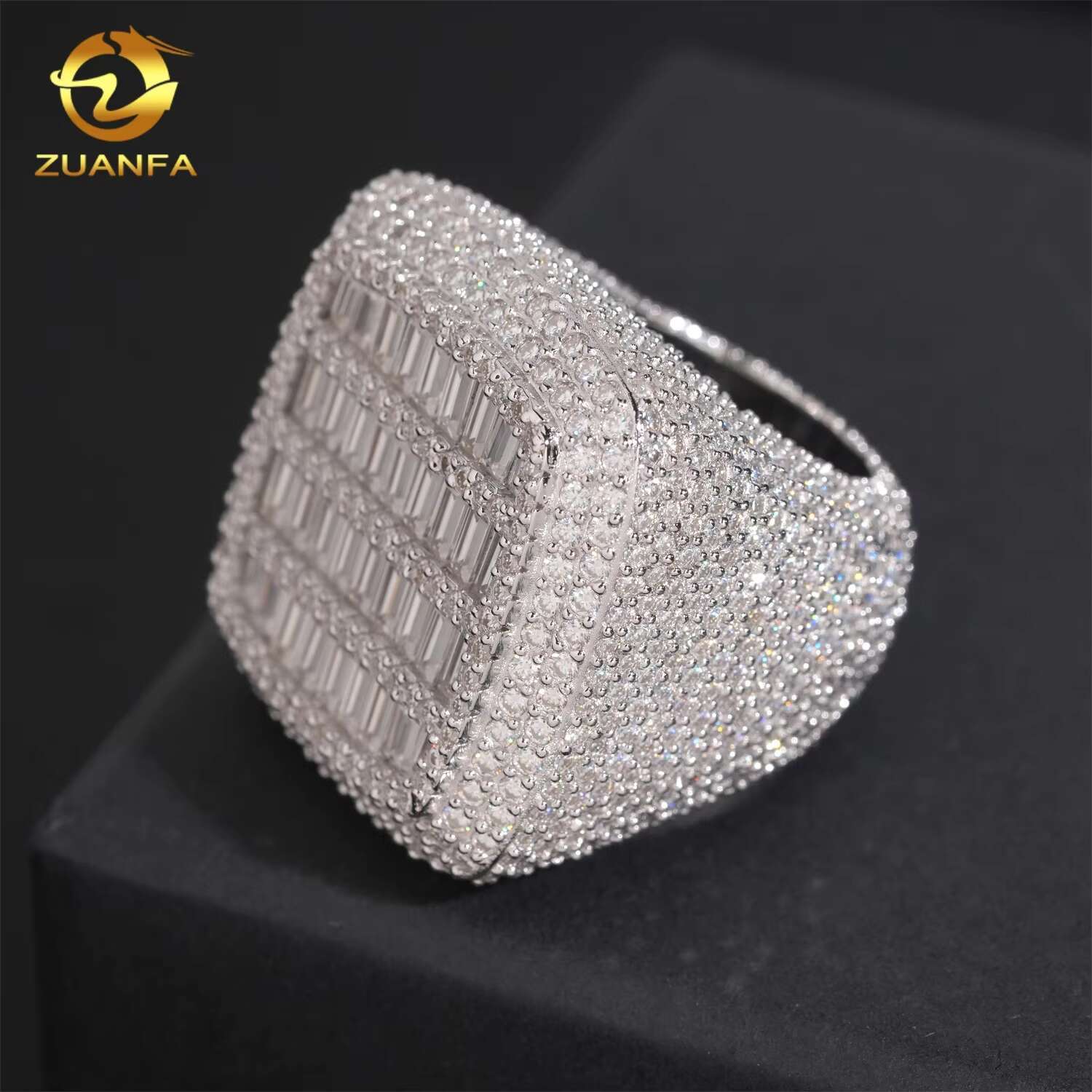 Luxury Big Pass Diamond Tester Diamond Hip Hop Rings baguette 925 Sterling Silver Mens Moissanite Ring