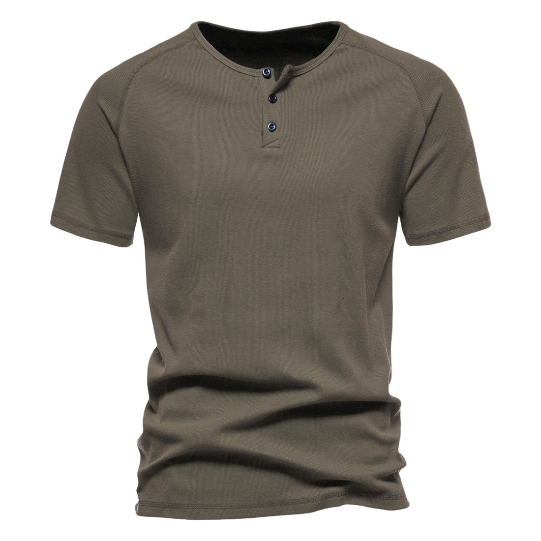 New Men's Henley Shirt 2025 Youth Solid Color Simple Half Cardigan Short Sleeve Cotton T-Shirt for Men