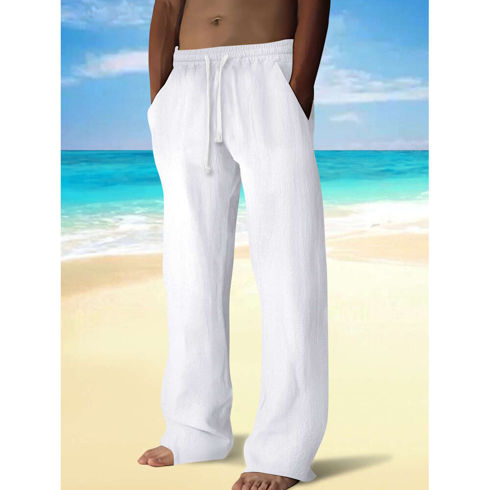 Men's Loose Casual Solid Color Drawstring Straight Pants B5