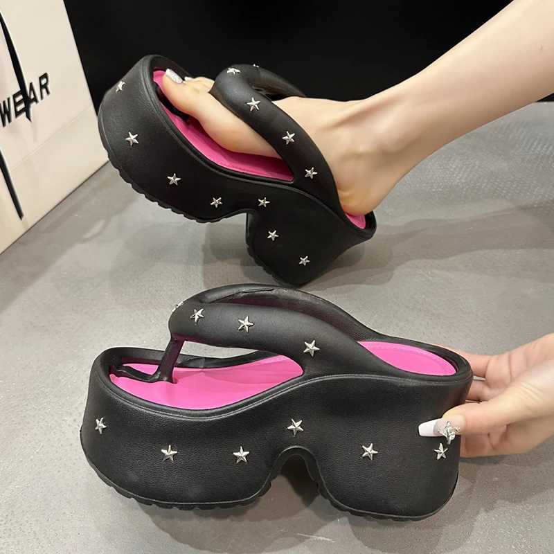 Thick Bottom Eva Wedge Flip Flops for Women Fi Star Decor Chunky Platform Sandals Woman 2025 Summer N Slip BeacXJ250610