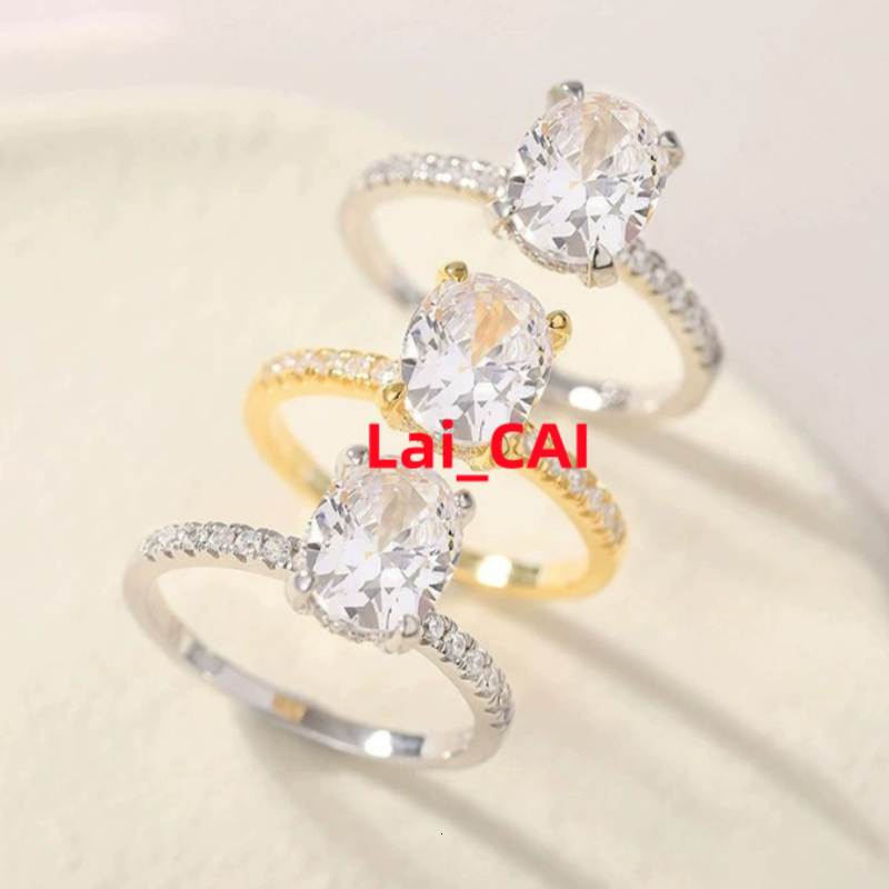 3ct Gold Plated Rose Gold Plated Jewelry 3ct Moissanite Classic Silver Iced Out Oval Diamond Ring Women Moissanite Ring