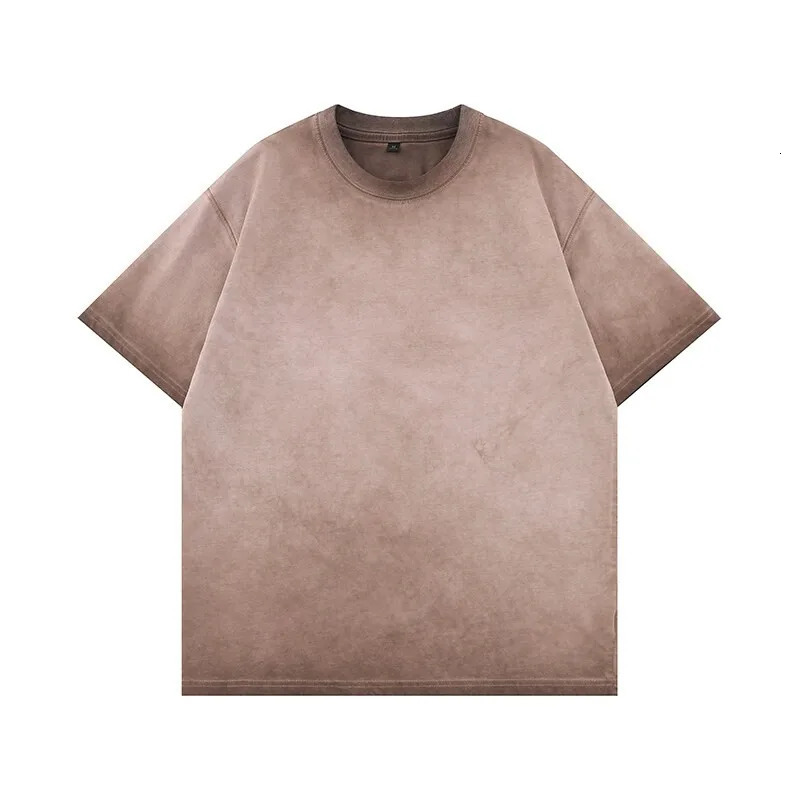 Mens Gradient Washed Loose Crew Neck Tee Streetwear Vintage Distressed Oversized Tshirt man Casual Fashion Trendy Basic Top 250611
