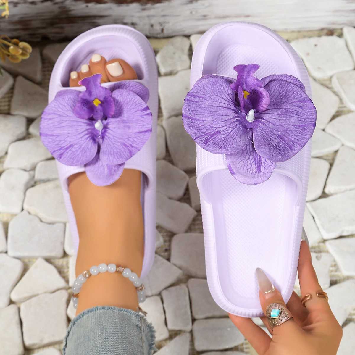 Romantic Phalaenopsis flower women popular slippers beach party sister sweet versatile comfort soft flat thick sole slippers XJ250610