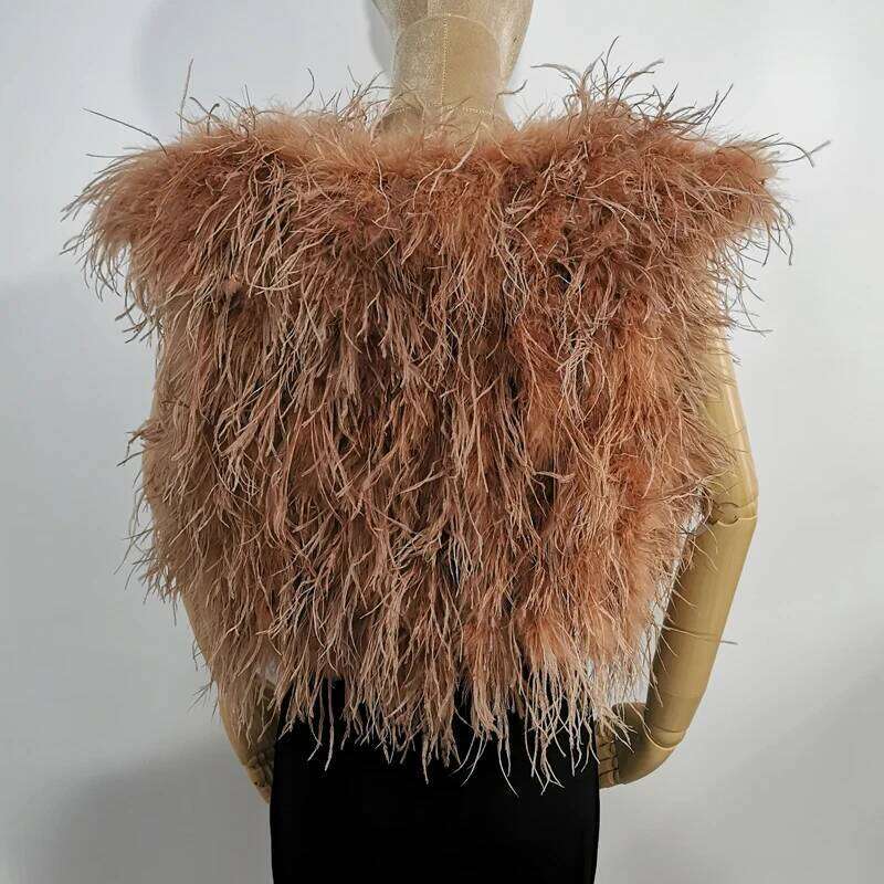 New 100% Fashion Women's Sleeveless Coat Ostrich Hair Tank Top Jacket Real Fur Coat Vest Customizable Size