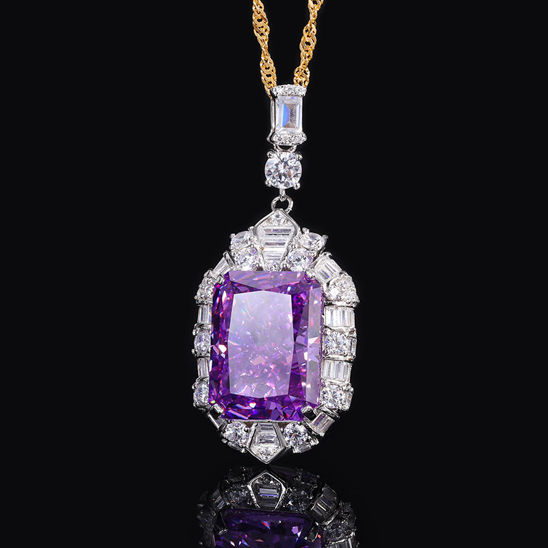 S925 Silver High-Carbon Diamond Luxury Pendant Necklace, 12x16mm Main Stone, Fashionable European and American Design, Perfect Women's Jewelry Pi