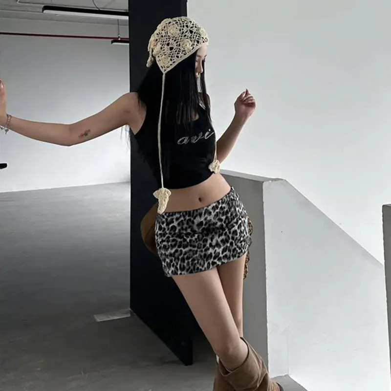 Low Waist Leopard Print Skirt Women Clothing Solid Color Slim Fit Street INS Summer Khaki Black Street Trends Half Length Skirt 250611