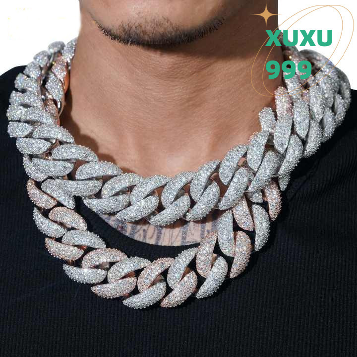 OACOCA Hip Hop Big Heavy Rapper Bling Solid GRA Certificate 925 Sterling Silver 28mm Moissanite Diamond Cuban Link Chain VVS