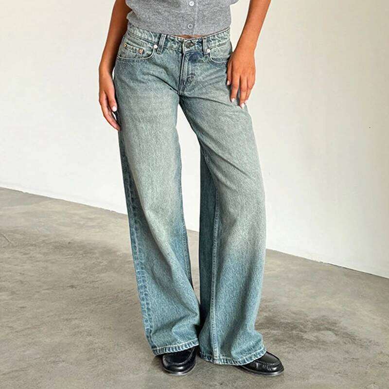 Maemukilabe Women Y2K Aesthetic Low Rise Baggy Jeans Loose Fit Boyfriend Straight Wide Leg Denim Pants Trendy Stretch Trousers