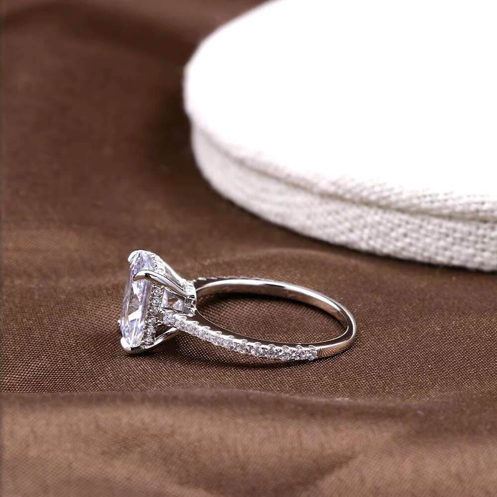 Hot Sale S925 Sterling Silver 5A Rectangle Engagement Ring Moissanite Jewelry for Women Wholesale Factory Price