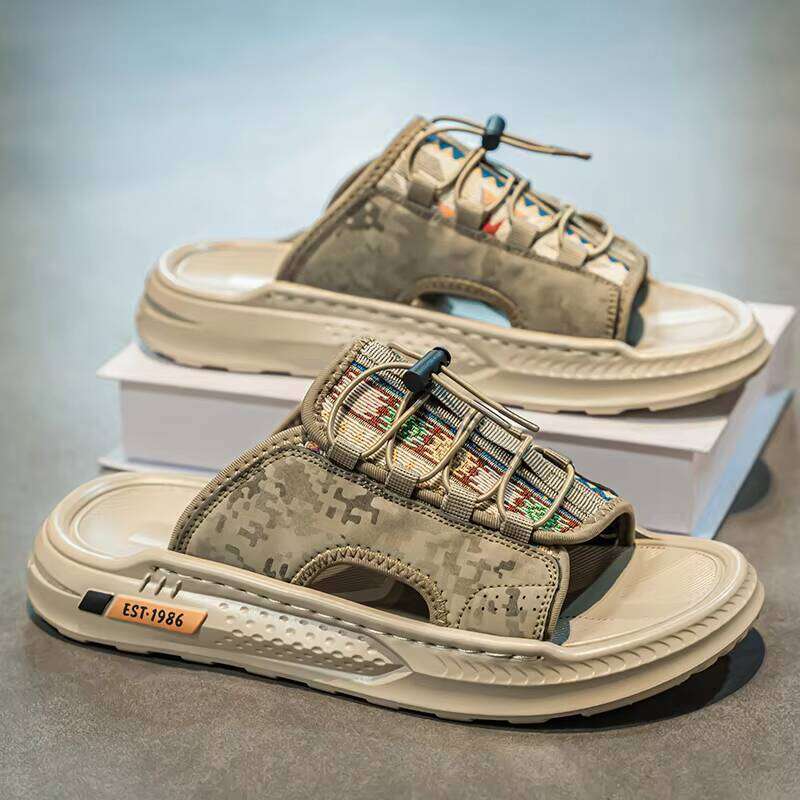 Wholesale Men's Handmade Outdoor Casual Slippers Men Lace-up Summer Beach Slipper