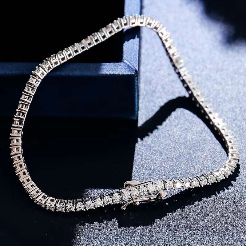 OACOCA 2/3/4/5 mm 6/7/8 Inches Moissanite Clustered Tennis Bracelet 925 Sterling Silver Iced Out VVS Diamond Tennis Chain Bracelet